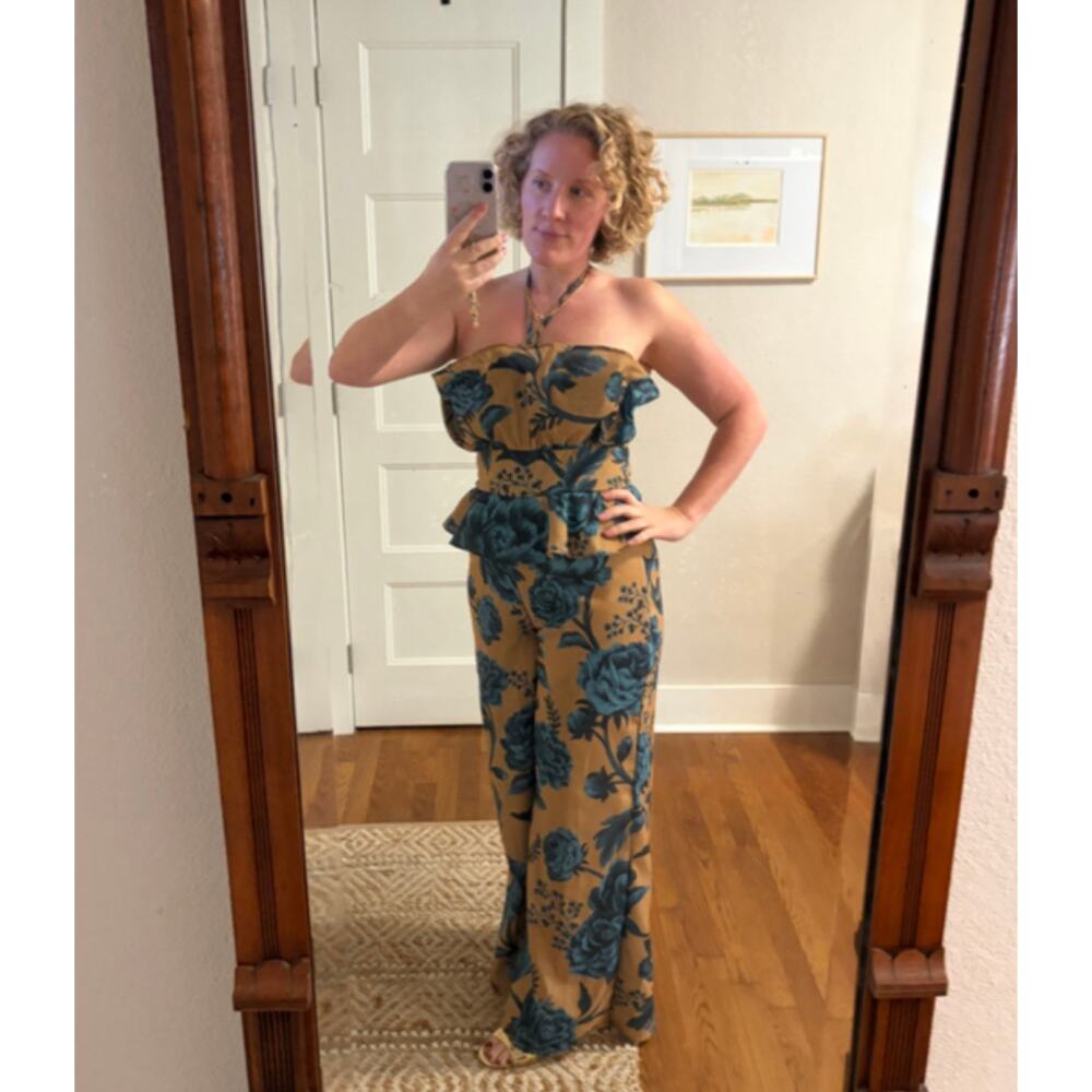 ESPECIA Anthropologie Halter Floral Peplum Jumpsuit Size Small - Picture 4 of 8